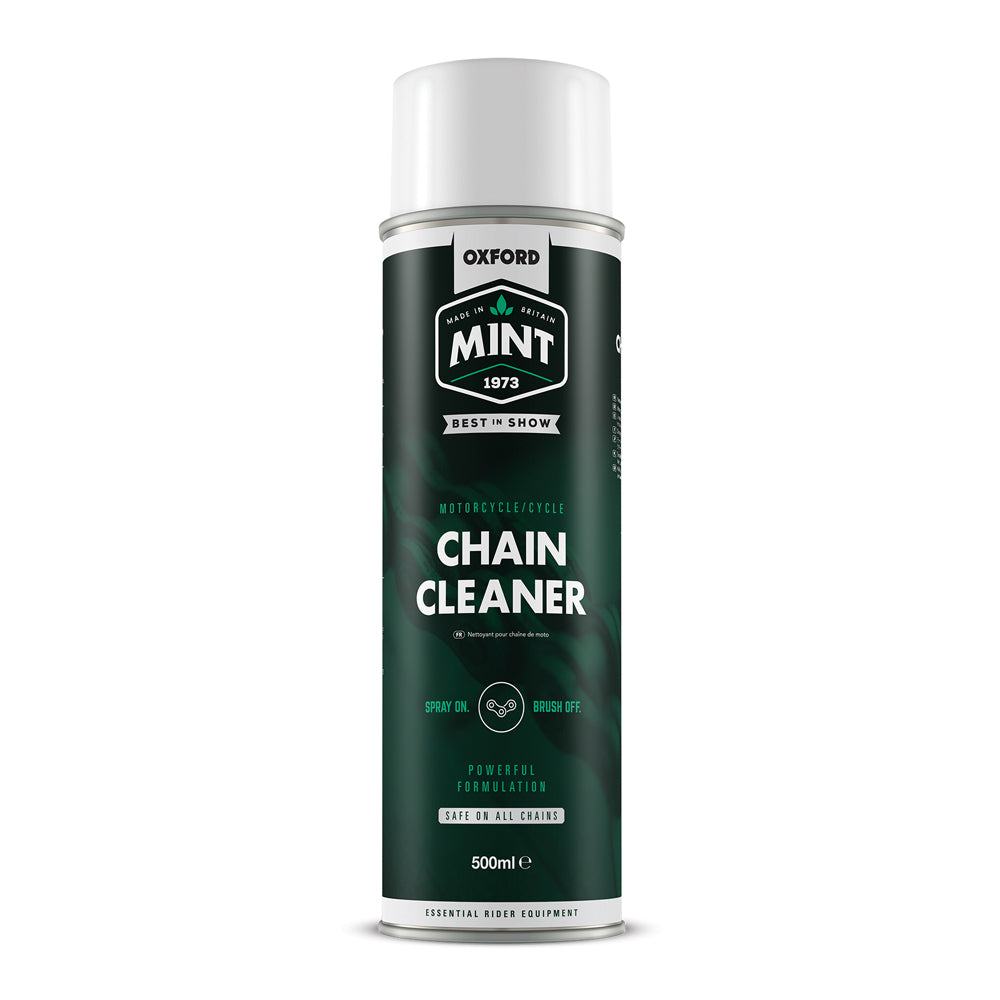 CHAIN CLEANER - Oxford Mint Chain Cleaner 500ml,  effective at dissolving and washing away contaminated chain lube and the build-up of oil and dirt on your chain