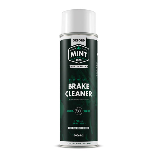 BRAKE CLEANER - Oxford Mint Brake Cleaner 500ml, efficiently removes build-up of brake dust and dirt leaving a decontaminated surface. It’s acetone-free and safe on rubber components