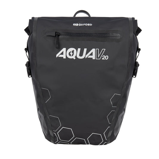PANNIER BAG Aqua V 20L Single QR Pannier Bag Black, Waterproof roll top closure, Size: 42cm (H) x 32cm (upper) / 23cm (lower) (W) x 17cm (D) Oxford Product