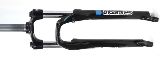 SR Suntour Suspension Fork 26",  XCE, travel 100mm, for axle 9mm, coil spring w/preload adjuster, 28mm Stanchions - 1 1/8" steerer,  DISC,  BLACK