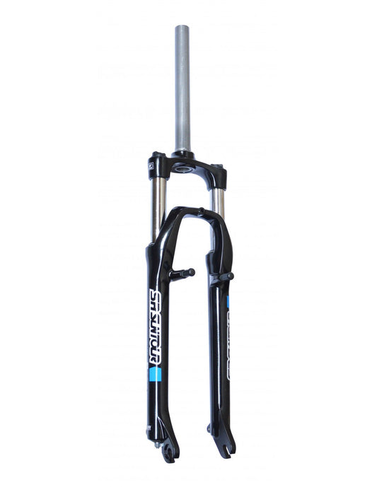 SR Suntour Suspension Fork 26",  XCE, travel 100mm, for axle 9mm, coil spring w/preload adjuster,  1 1/8" steerer,  V-BRAKE,  BLACK