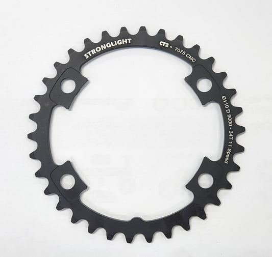 CHAINRING - ROAD "STRONGLIGHT", 34T, 7075 CNC Black CT2 Shimano Di29000 - 110mm BCD, 4B Hole for 11 Spd