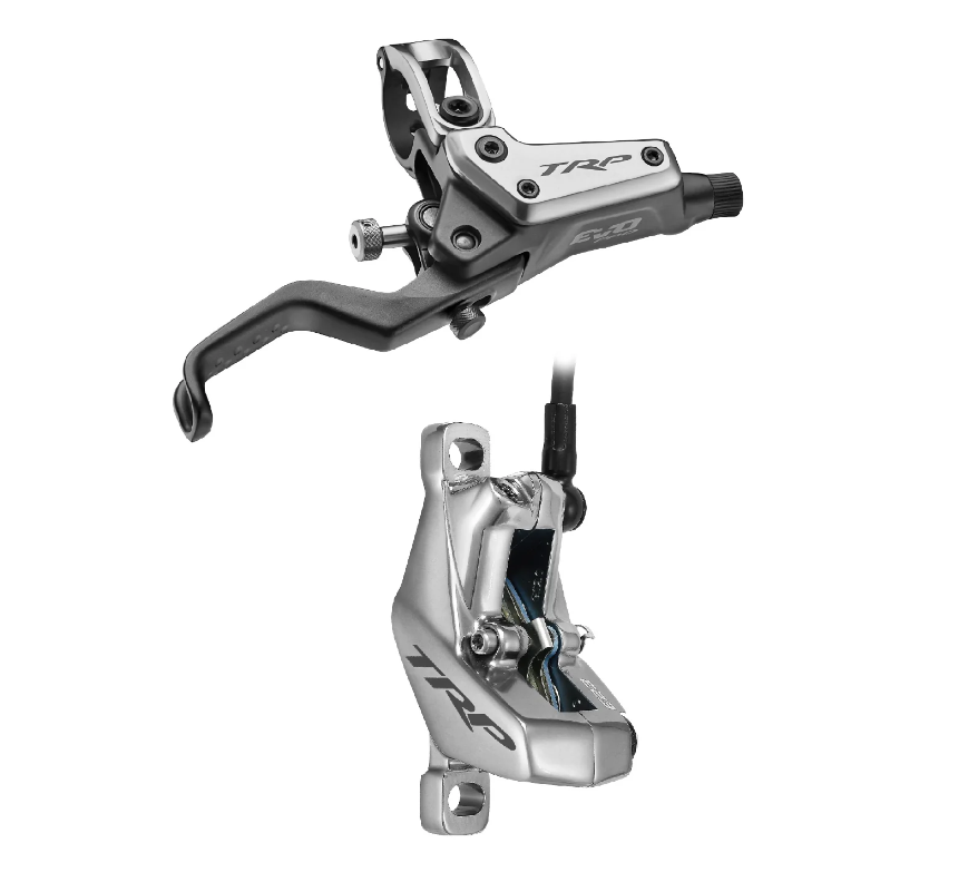 TRP DHR EVO PRO FRONT, Disc brake set, front, for right hand, alloy, hydraulic 4-piston. SILVER/GREY -  (Uses 2.3mm Rotor Only - Rotor not included)