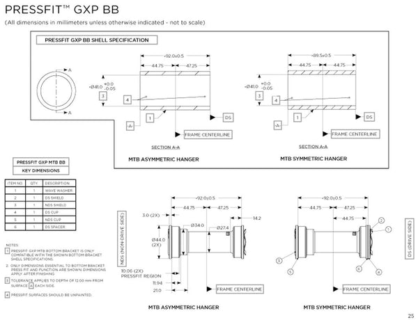 Truvativ Bottom Bracket GXP Team PressFit MTB BB92
