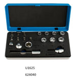 Unior Drivers and sockets Set, Torx bits sizes 25, 27 and 30, Hex bits sizes 3, 4, 5, 6, 8, 10, Socket sizes 8, 9, 10, 11, 12, 13, 14, 15, Adapters 1/4