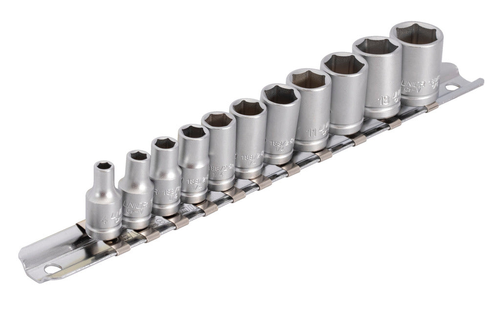 Unior Socket set 1/4" on rail (4, 5, 6, 7, 8, 9, 10, 11, 12, 13, 14mm) 629699  Professional Bicycle Tool, quality guaranteed