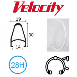RIM 700c x 14mm - VELOCITY DEEP V - 28H - (622 x 14) - Presta Valve - Rim Brake - D/W - WHITE (Powder Coated)