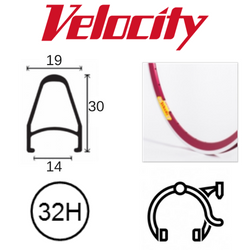 RIM 700c x 14mm - VELOCITY DEEP V - 32H - (622 x 14) - Presta Valve - Rim Brake - D/W - RED - MSW