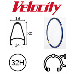 RIM 700c x 14mm - VELOCITY DEEP V - 32H - (622 x 14) - Presta Valve - Rim Brake - D/W - ROYAL BLUE