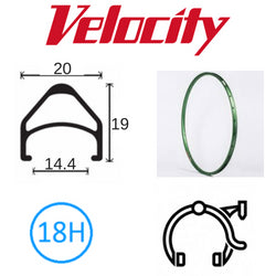 RIM 700c x 14mm - VELOCITY AEROHEAD - 18H - (622 x 14) - Presta Valve - Rim Brake - D/W - LIME (Powder Coated) - MSW