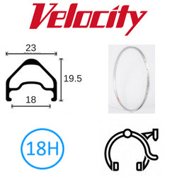 RIM 700c x 18mm - VELOCITY A23 - 18H - (622 x 18) - Presta Valve - Rim Brake - D/W - BRIGHT SILVER - MSW