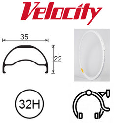 RIM 29er x 30mm - VELOCITY P35 - 32H - (662 x 30) - Presta Valve - Disc Brake - D/W - WHITE - Tubeless Ready - (ERD 597)