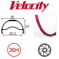 RIM 26" x 30mm - VELOCITY BLUNT 35 - 36H - (559 x 30) - Presta Valve - Disc Brake - D/W - RED (Anodised) - Tubeless Ready - (ERD 535)