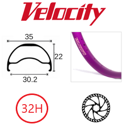 RIM 29er x 30mm - VELOCITY BLUNT 35 - 32H - (662 x 30) - Presta Valve - Disc Brake - D/W - PURPLE - Tubeless Ready - (ERD 597)