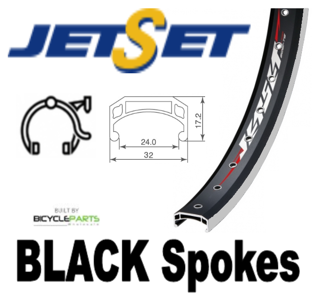 WHEEL - 24" Jetset CH-308A 36H Black Rim, FIXED/FREE Nutted (120-130mm OLD) Sealed Sturmey Silver Hub, BLACK Spokes