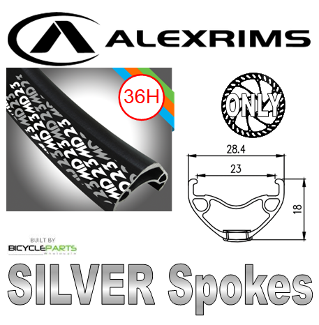 WHEEL - 29er Alex MD23 36H P/j Black Rim, 8/11 SPEED 12mm T/A (142mm OLD) 6 Bolt Disc Sealed Novatec Black Hub, SILVER Spokes