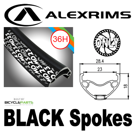 WHEEL - 29er Alex MD23 36H P/j Black Rim, 8/11 SPEED 12mm T/A (142mm OLD) 6 Bolt Disc Sealed Novatec Black Hub, BLACK Spokes