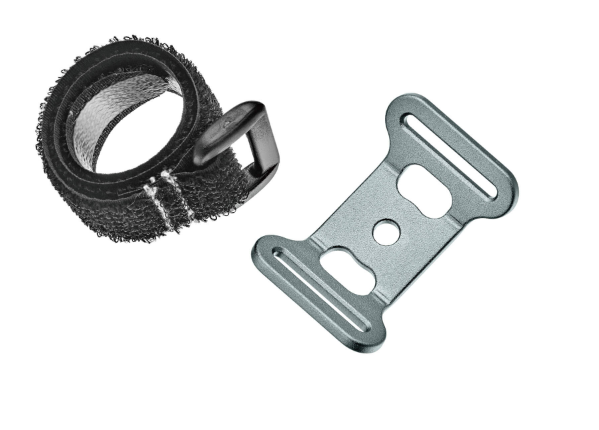 Storage strap, 25 x 250mm, w/velcro, w/black alloy bracket, black strap