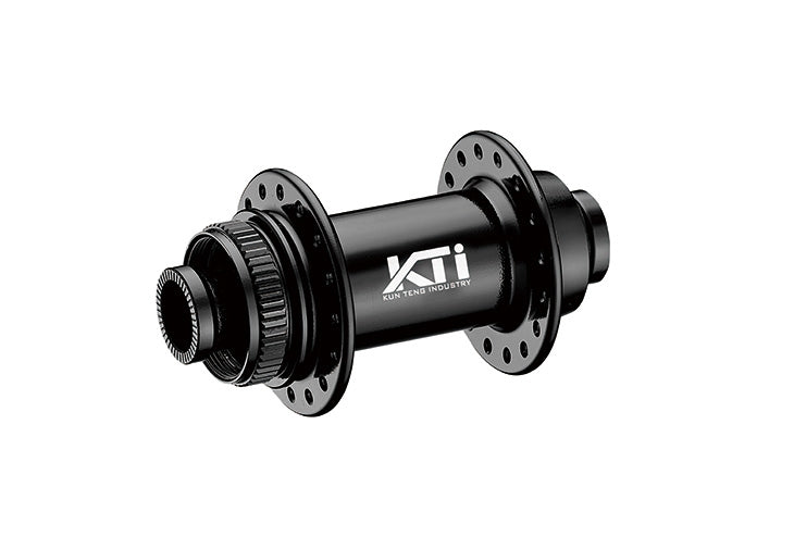 HUB "KT" Brand - FRONT - GRAVEL - 12mm T/A (100mm OLD) - Centerlock disc - 32H - Sealed Bearings - ANOD Black - W/KT logo