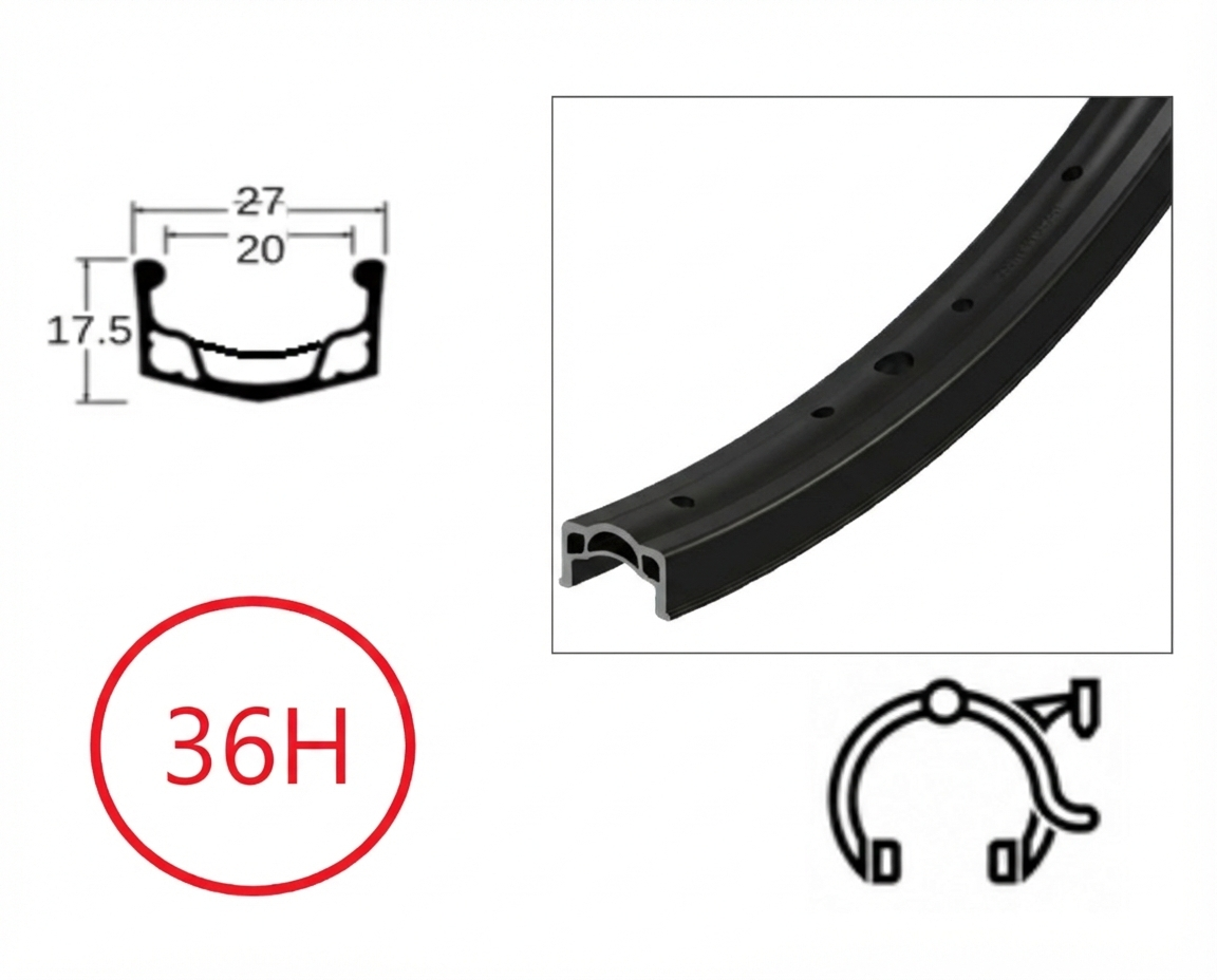 RIM 26" x 1 3/8" x 20mm - Alloy - 36H - (590 x 20) - Schrader Valve - Rim Brake - D/W - BLACK - Quality Taiwan Rim