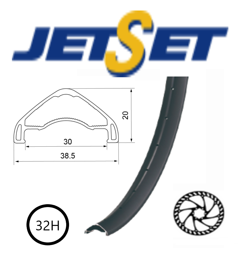 RIM 27.5/650B x 30mm - JETSET AM-30HO+ 32H - (584 x 30) - Presta Valve - Disc Brake - D/W - Tubeless Ready - BLACK - Welded Join - ARCOS system - Quality Jetset rim made in Taiwan