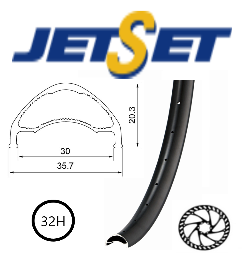 RIM 27.5/650B x 30mm - JETSET AM-30DH+ 32H - (584 x 30) - Presta Valve - Disc Brake - D/W - Tubeless Ready - BLACK - Welded Join - ARCOS system - Quality Jetset rim made in Taiwan