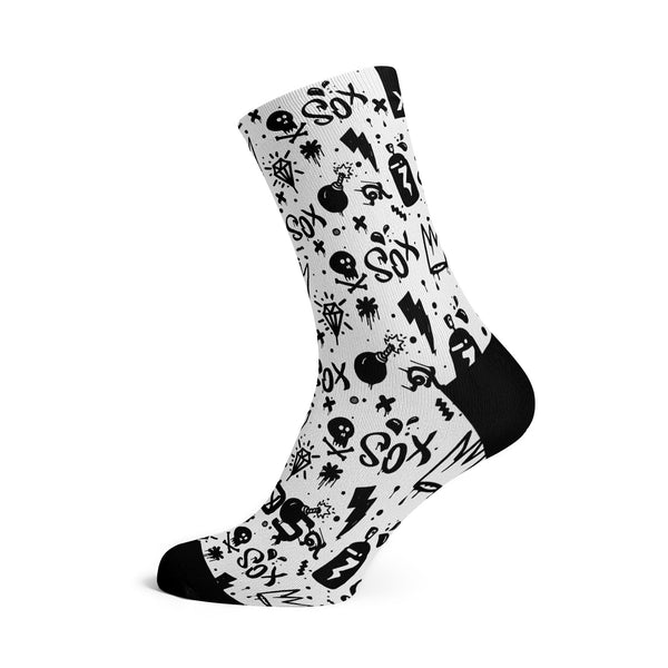 Doodle White - Size M (US 5-9) - SOX Footwear Performance Socks - 1 Pair