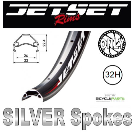 WHEEL - 24" Jetset HC-E331 32H P/j Matt Black Rim, 8/11 SPEED Q/R (135mm OLD) 6 Bolt Disc Sealed Novatec Black Hub, SILVER Spokes