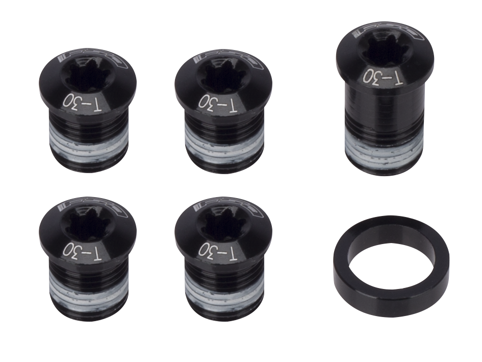 K-Force Light ABS | Chainring Bolts x 5 + Spacer x 1 | Black Alloy - FSA Chainring Bolt Kit