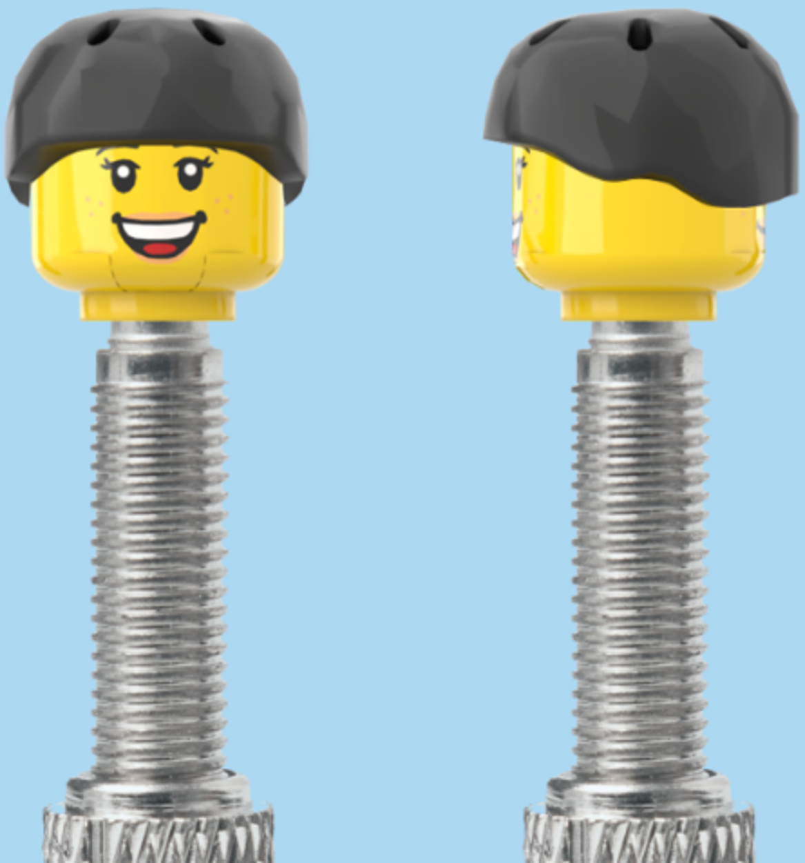 2 Faces with Freckles & Lipsick | Open Mouth Smile Face | Closed Eye Smile Face | Black Helmet | FV | Brick Caps | Sold as Pair