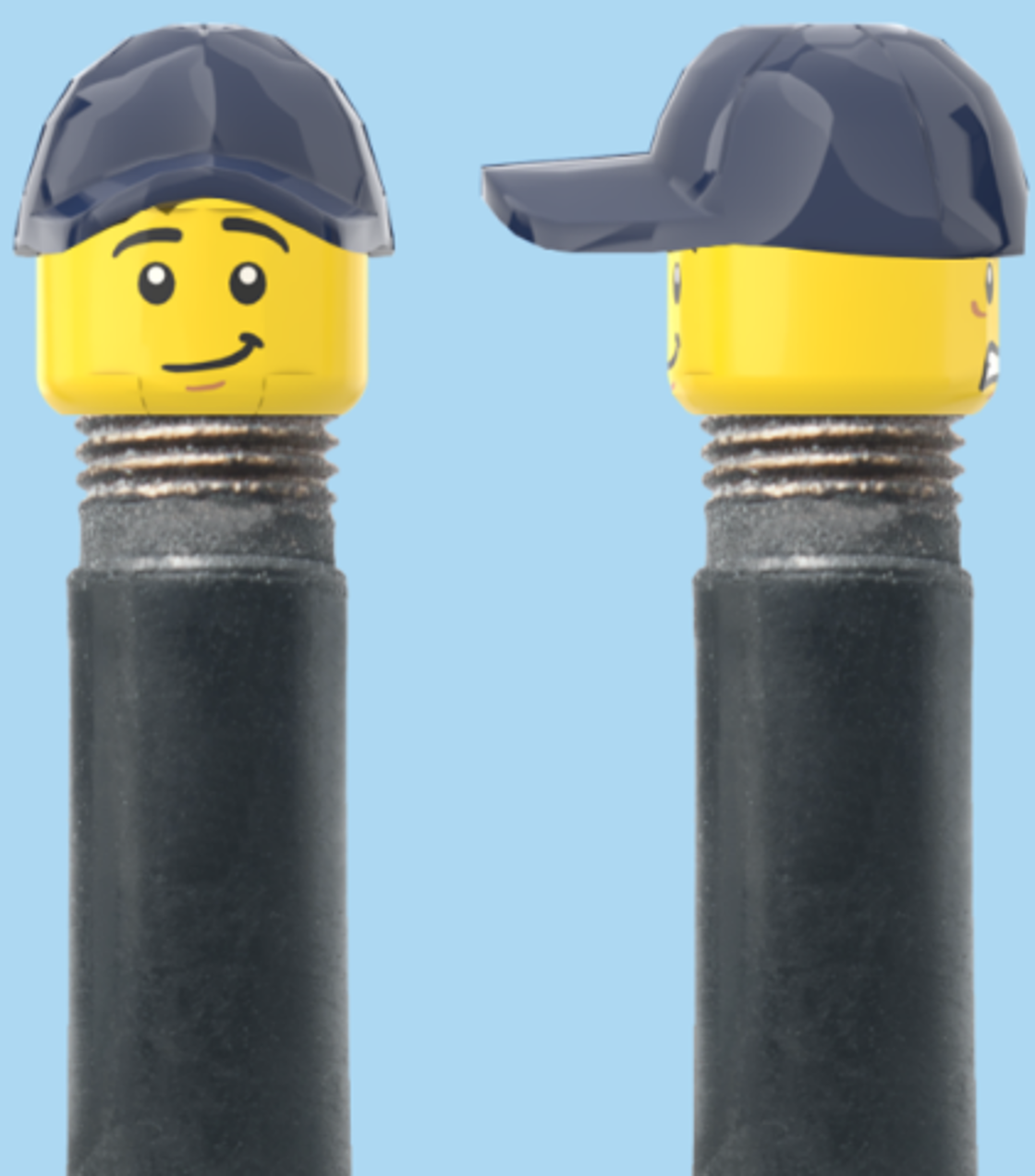 2 Faces | Worried Look Face | Half Smile Face | Blue Cap | AV | Brick Caps | Sold as Pair