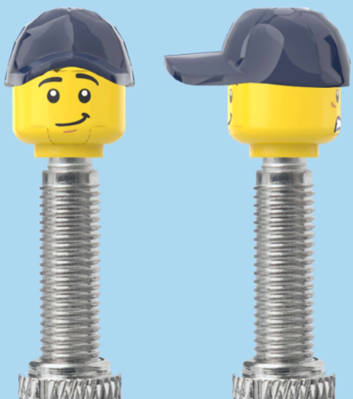 2 Faces | Worried Look Face | Half Smile Face | Blue Cap | FV | Brick Caps | Sold as Pair