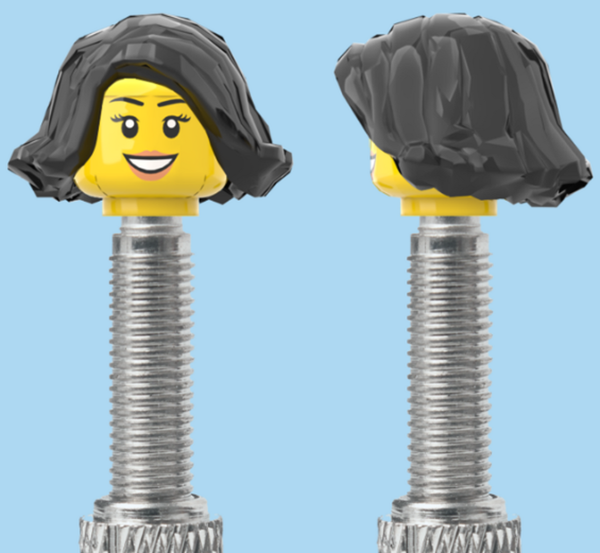 Teeth Smile Face with Eyelashes & Lipstick | Black Bob Cut Hairdo | FV | Brick Caps | Sold as Pair
