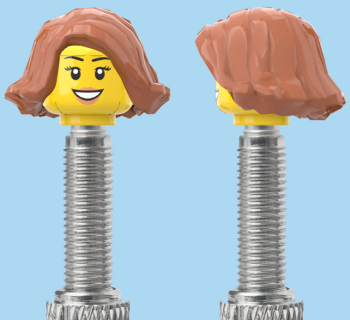 Teeth Smile Face with Eyelashes & Lipstick | Brown Bob Cut Hairdo | FV | Brick Caps | Sold as Pair
