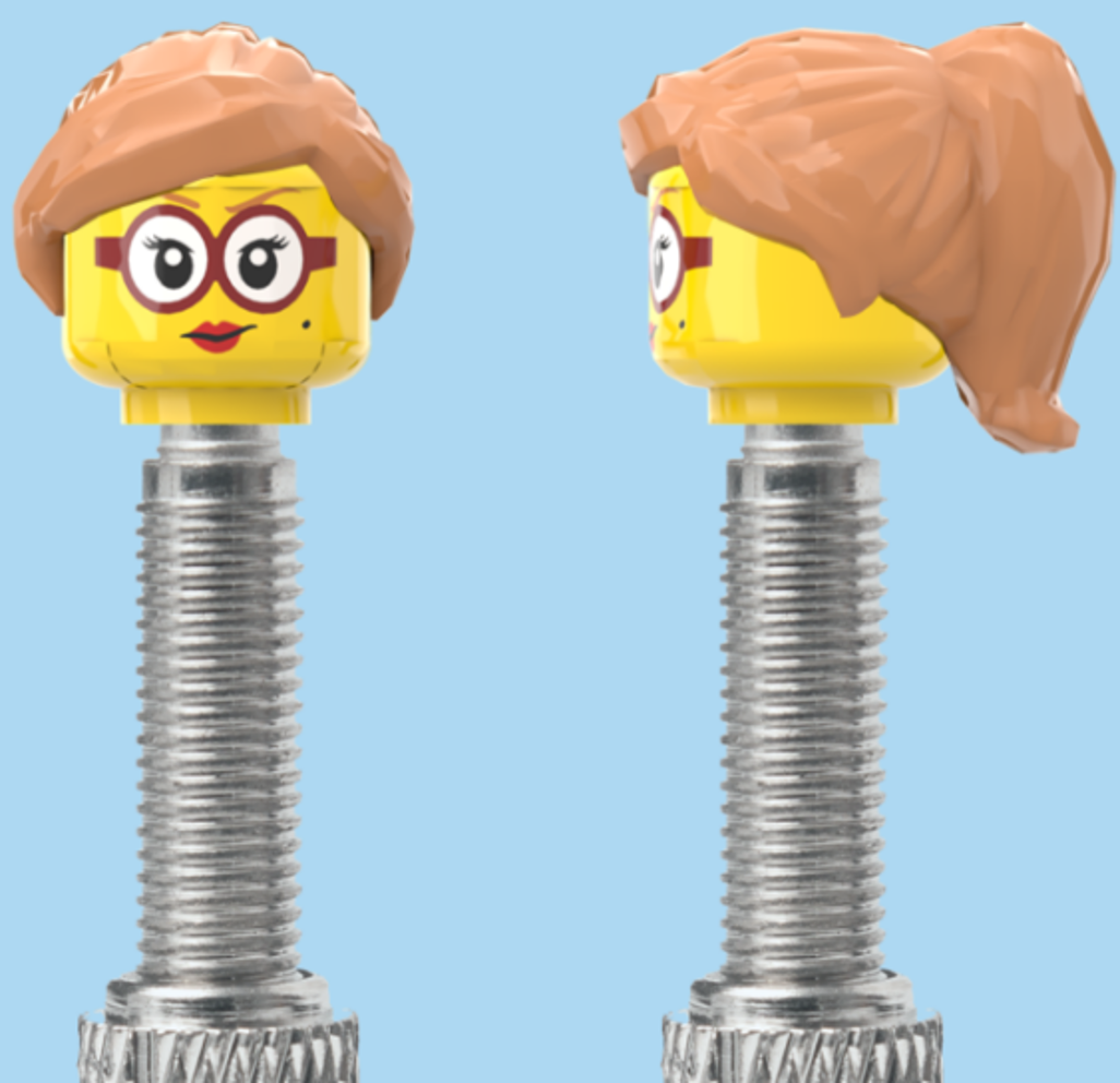 Red Lipstick & Glasses | Tan Half Pony Hairdo | FV | Brick Caps | Sold as Pair