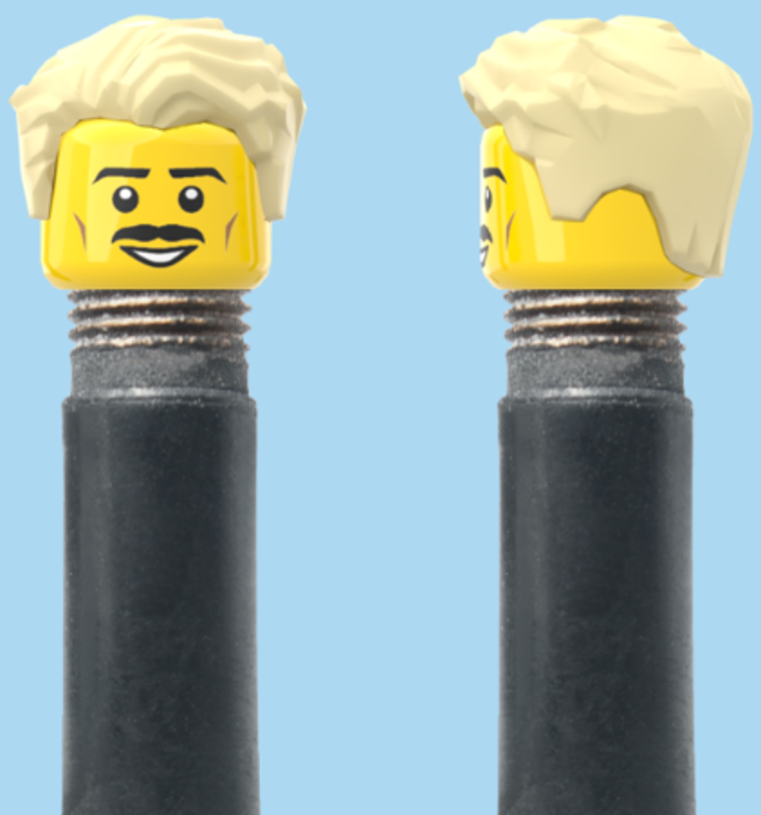 Moustache Smile | Styled Blonde Hairdo | AV | Brick Caps | Sold as Pair