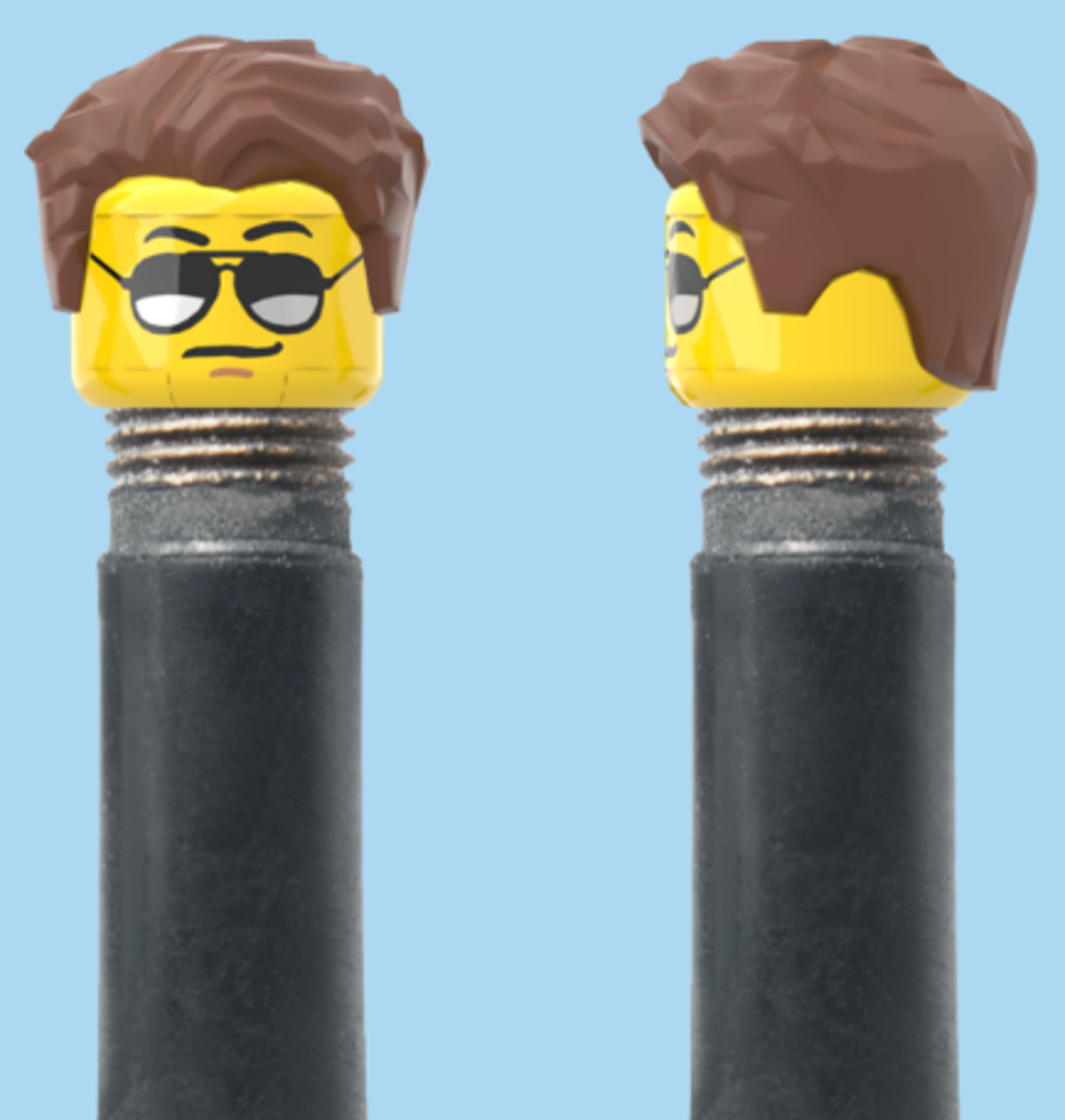 Moustache and Sunglasses | Styled Brown Hairdo | AV | Brick Caps | Sold as Pair