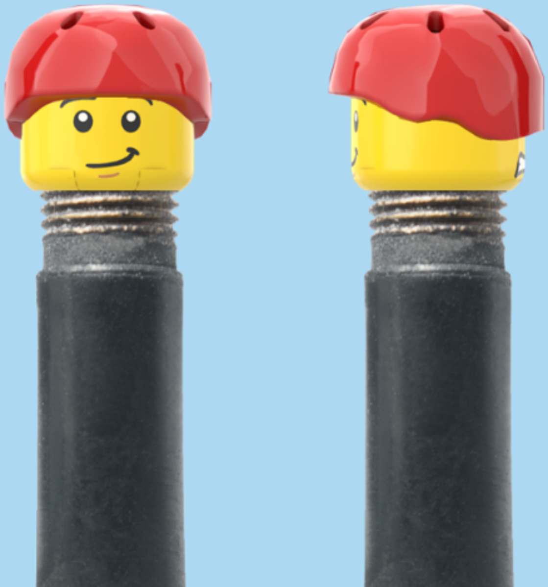 2 Faces | Worried Look Face | Half Smile Face | Red Helmet | AV | Brick Caps | Sold as Pair