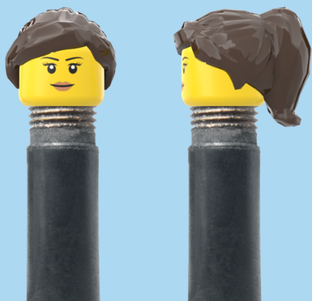 Simple Smile, Eyelashes & Lipstick | Black Half Pony Hairdo | AV | Brick Caps | Sold as Pair