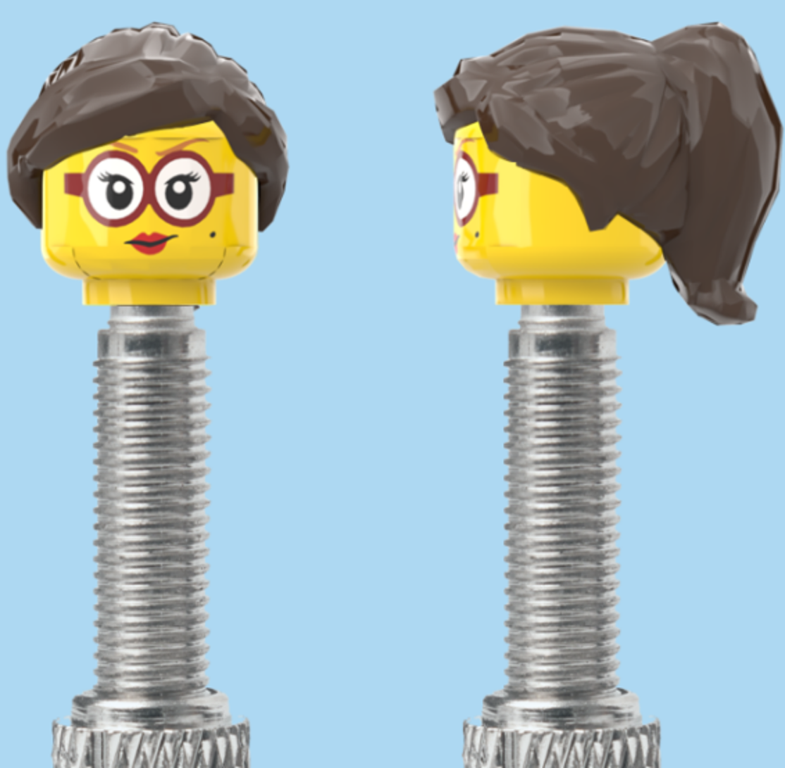 Red Lipstick & Glasses | Black Half Pony Hairdo | FV | Brick Caps | Sold as Pair