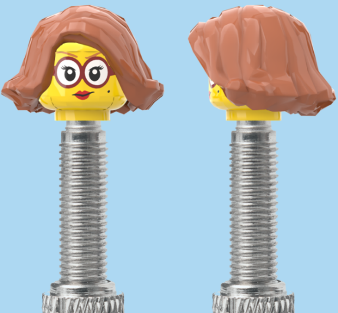 Red Lipstick & Glasses | Brown Bob Cut Hairdo | FV | Brick Caps | Sold as Pair