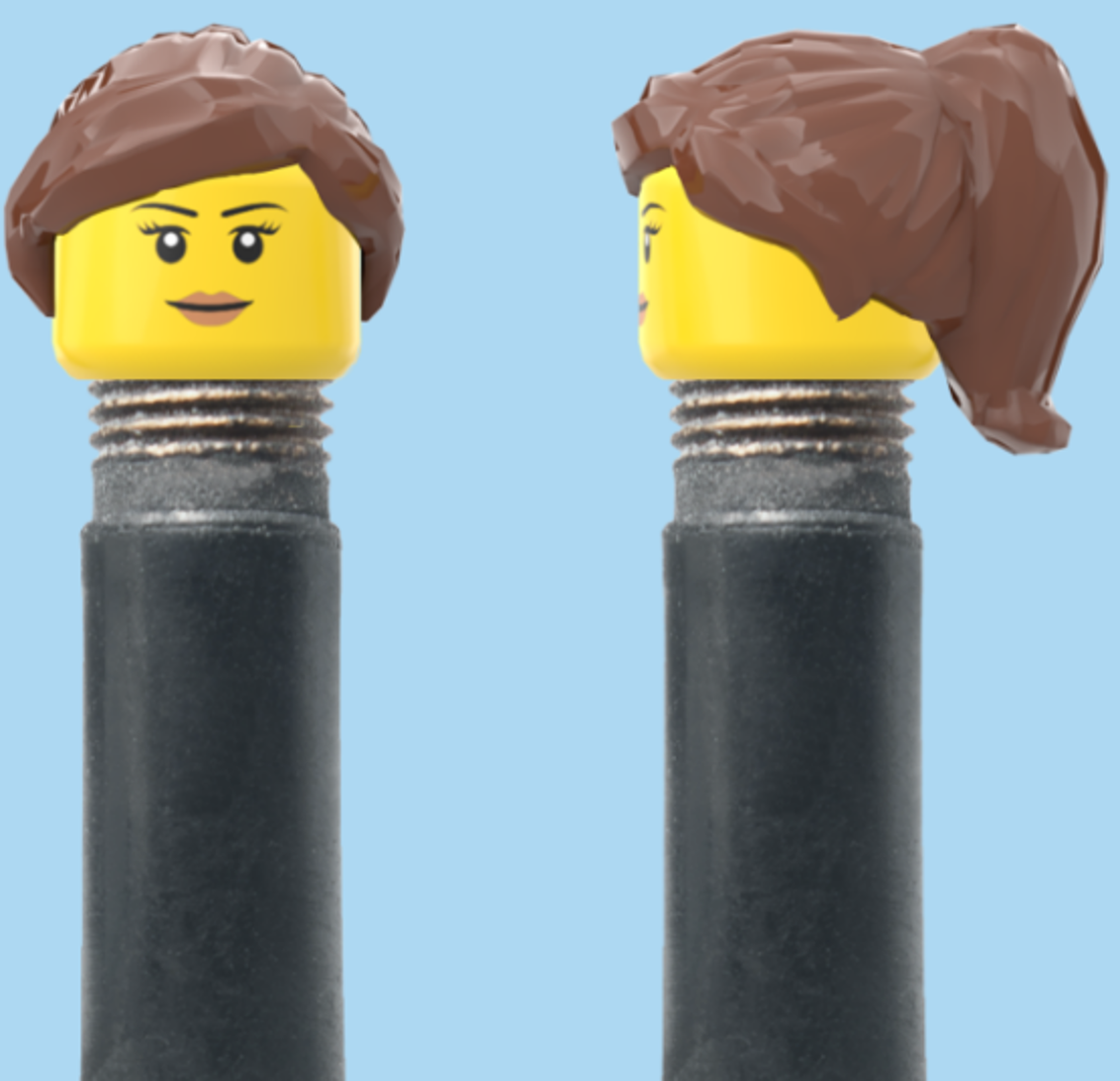 Simple Smile, Eyelashes & Lipstick | Brown Half Pony Hairdo | AV | Brick Caps | Sold as Pair