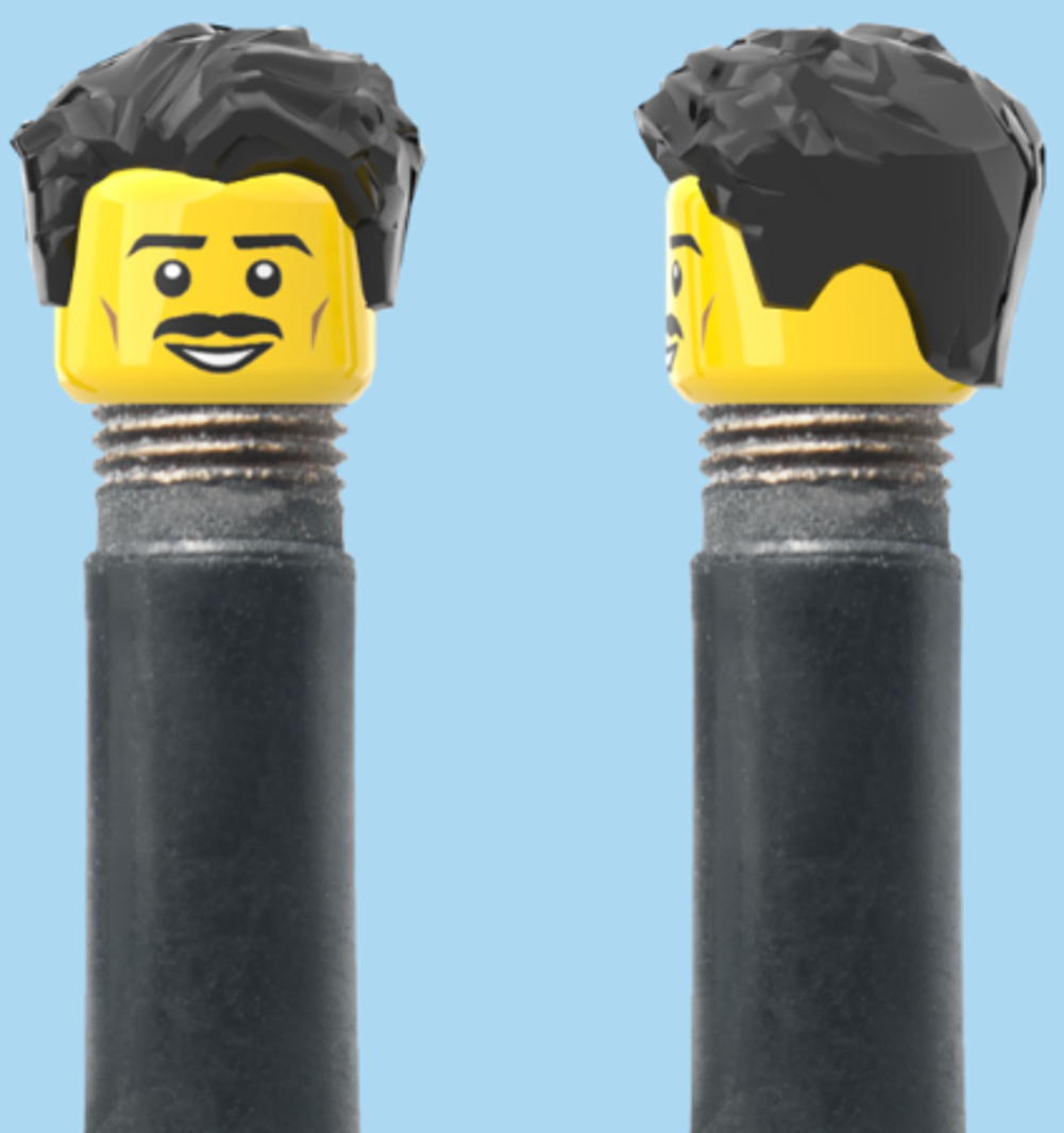 Moustache Smile | Styled Black Hairdo | AV | Brick Caps | Sold as Pair