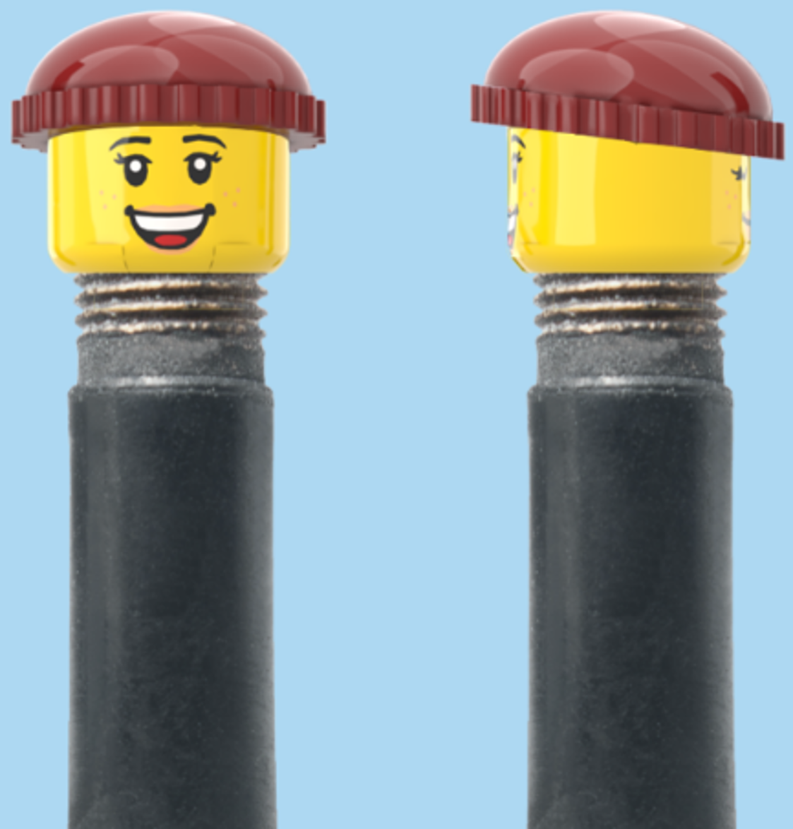 2 Faces with Freckles & Lipsick | Open Mouth Smile Face | Closed Eye Smile Face | Brown Beanie | AV | Brick Caps | Sold as Pair