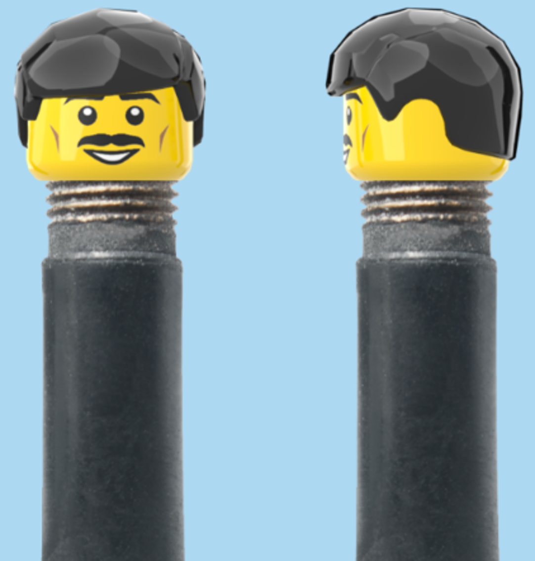 Moustache Smile | Black Fringe Hairdo | AV | Brick Caps | Sold as Pair