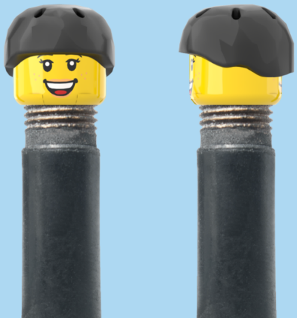 2 Faces with Freckles & Lipsick | Open Mouth Smile Face | Closed Eye Smile Face | Black Helmet | AV | Brick Caps | Sold as Pair