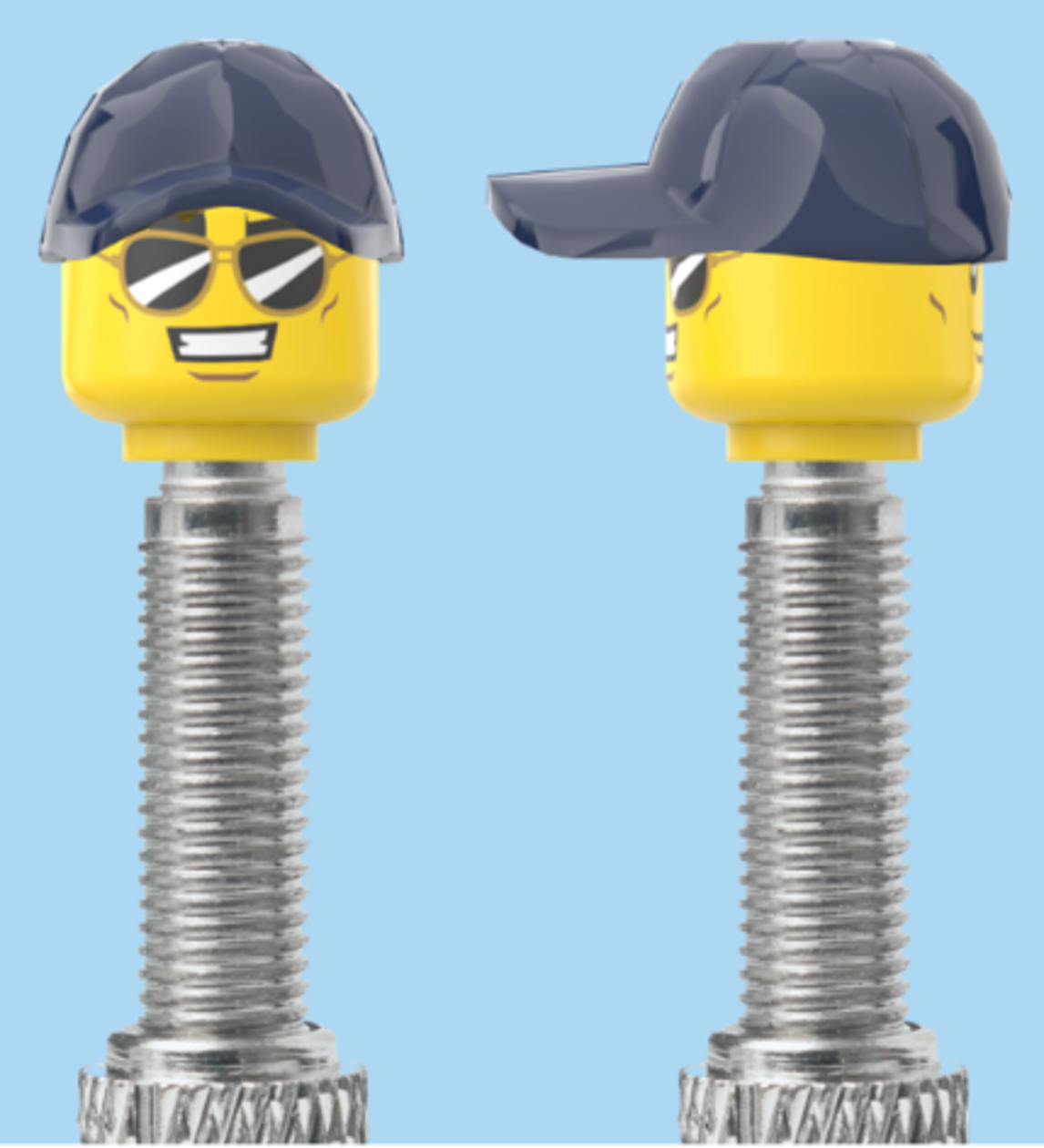 2 Faces | Sunglasses with Cheesy Smile | Normal Smile Face | Blue Cap | FV | Brick Caps | Sold as Pair
