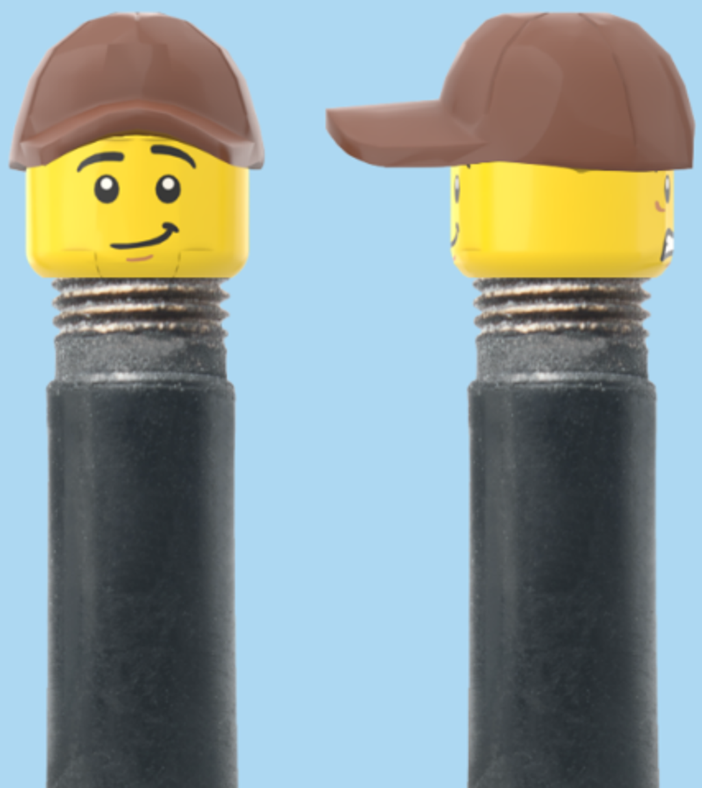 2 Faces | Worried Look Face | Half Smile Face | Brown Cap | AV | Brick Caps | Sold as Pair