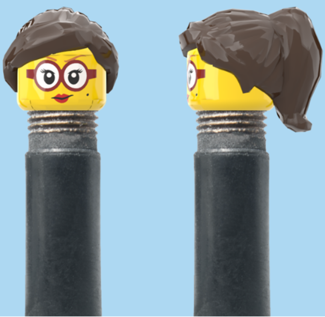 Red Lipstick & Glasses | Black Half Pony Hairdo | AV | Brick Caps | Sold as Pair