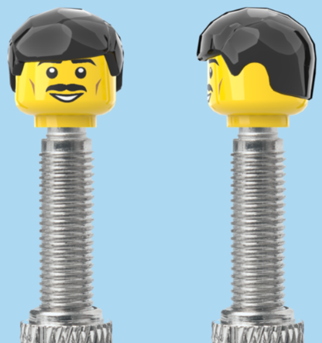 Moustache Smile | Black Fringe Hairdo | FV | Brick Caps | Sold as Pair
